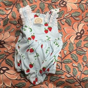 The Beaufort Bonnet Company Blue Strawberry Romper